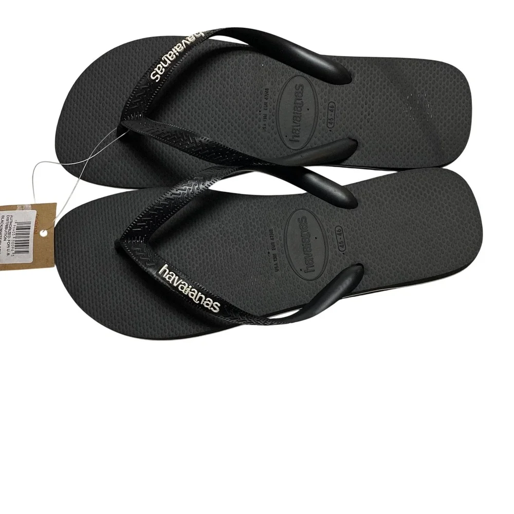 Havaianas Top Logo Mania Mens Flip Flops Black White SandalsSize 13M NWT